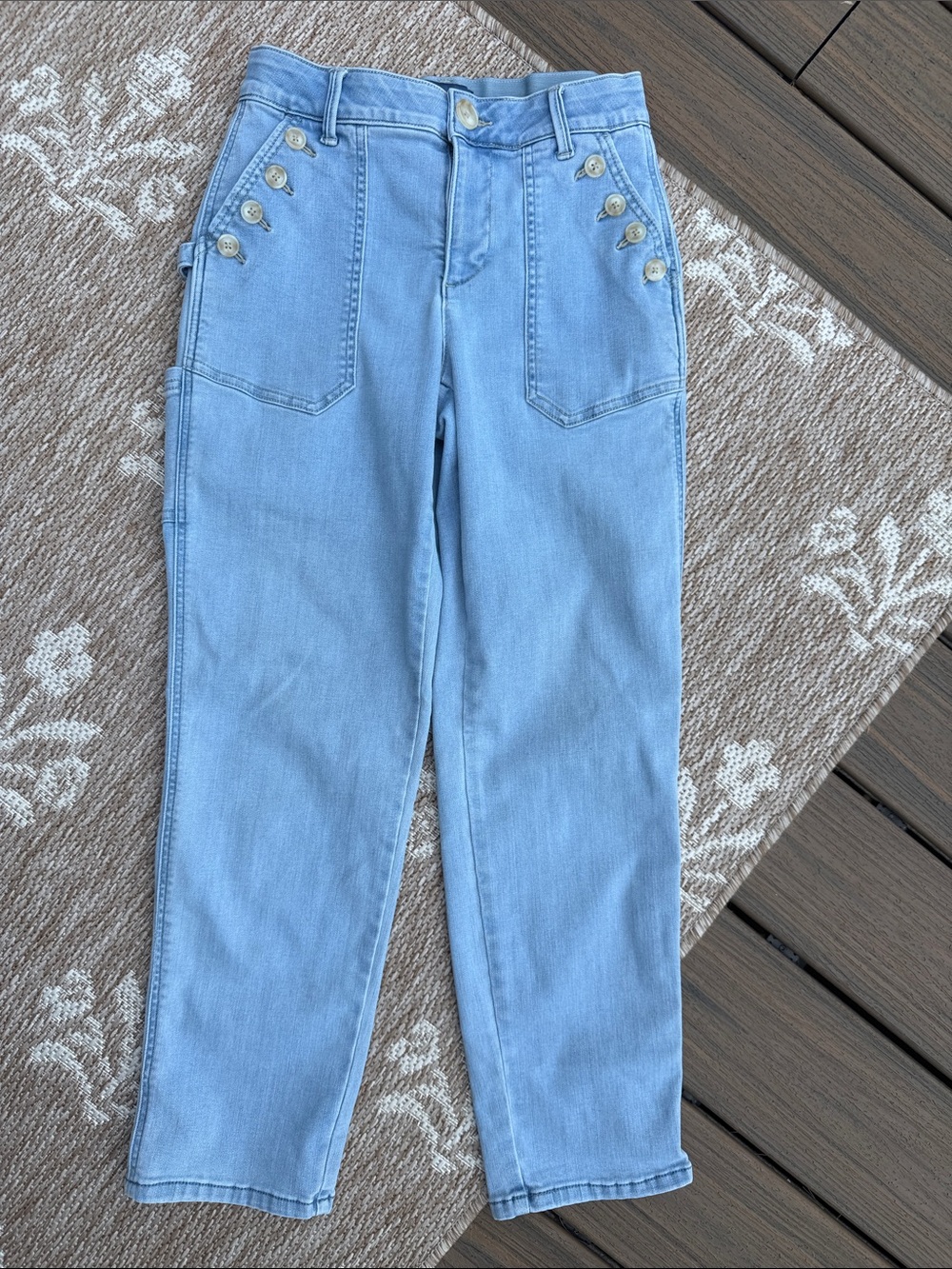 Democracy Light Blue High-Rise Jeans with Button Accent